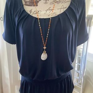 LOFT Ann Taylor navy small dress stretchy waist